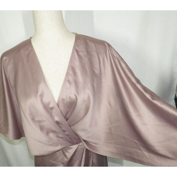 ASOS Dusty Rose Satin Asymmetric Draped Faux Wrap Front Split Midi Dress Size 12 - Picture 3 of 9